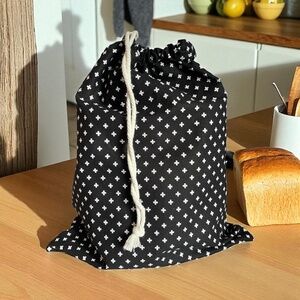 Black & White Plus Print Cotton Bread Bag, Reusable Bread Storage Bag and Bread